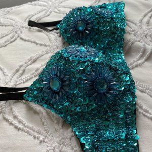 Fully Jeweled Beaded Blue Bra